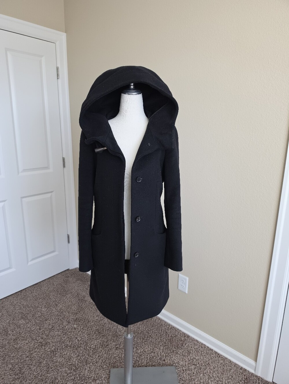 Babaton Black Wool And Cashmere Hooded Winter Coat XS